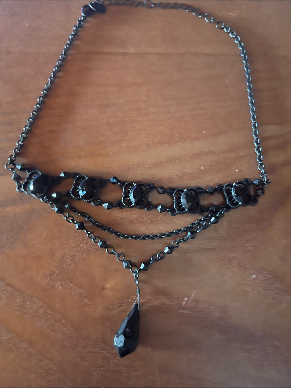 Source Unknown Black Multi-Layer Teardrop Pendant Necklace